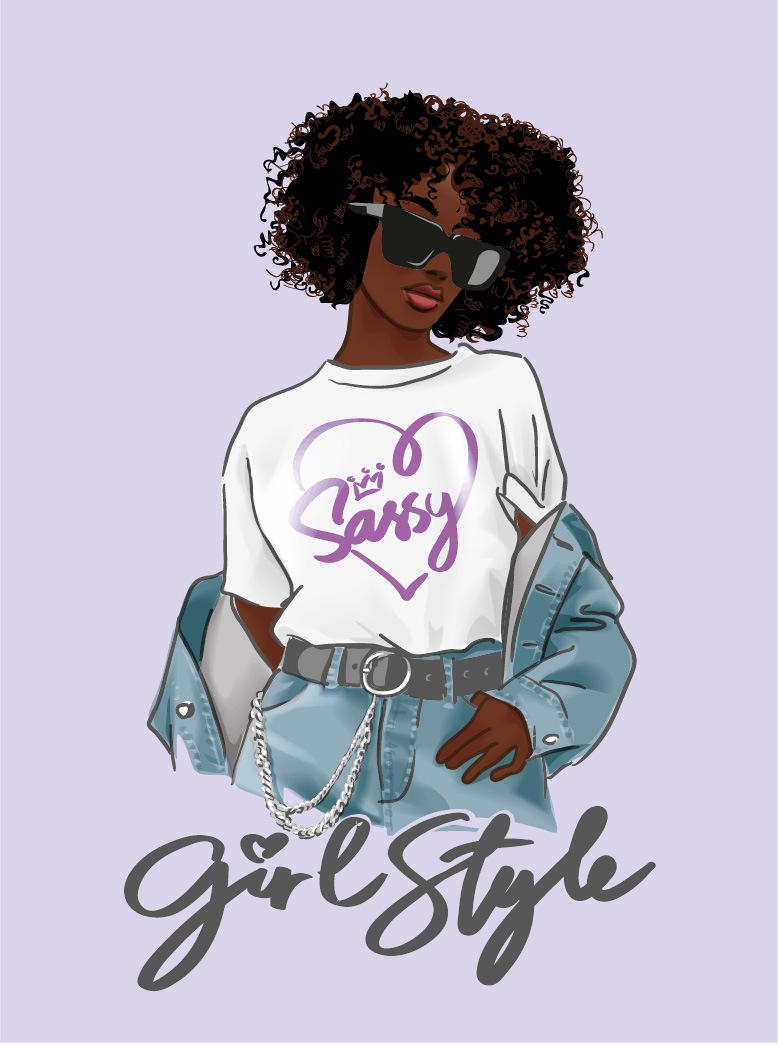 Illustration of a young women in casual wear labelled 'girl style'