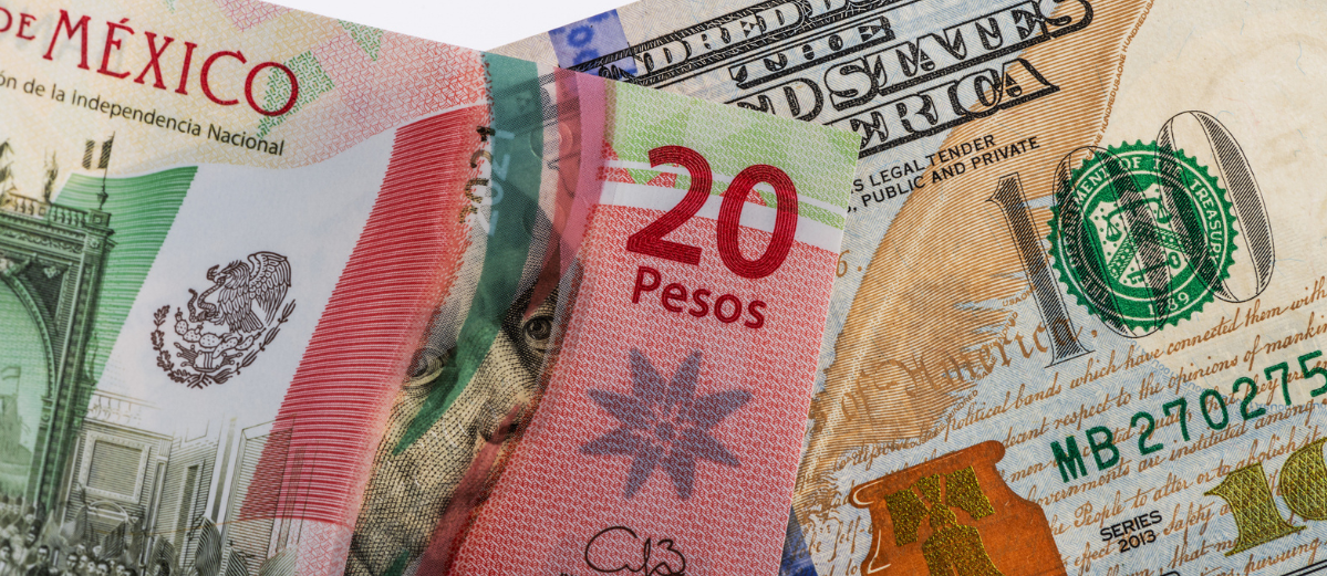 American dollars and Mexican pesos