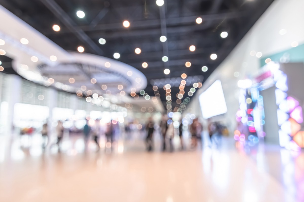 Blurred image of exhibition hall during trade show