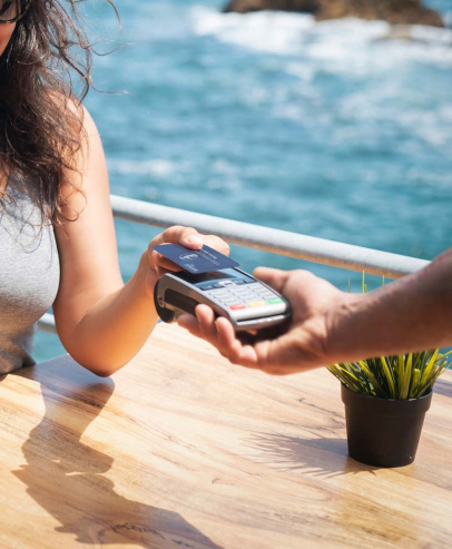 Card payment being made at a seaside cafe